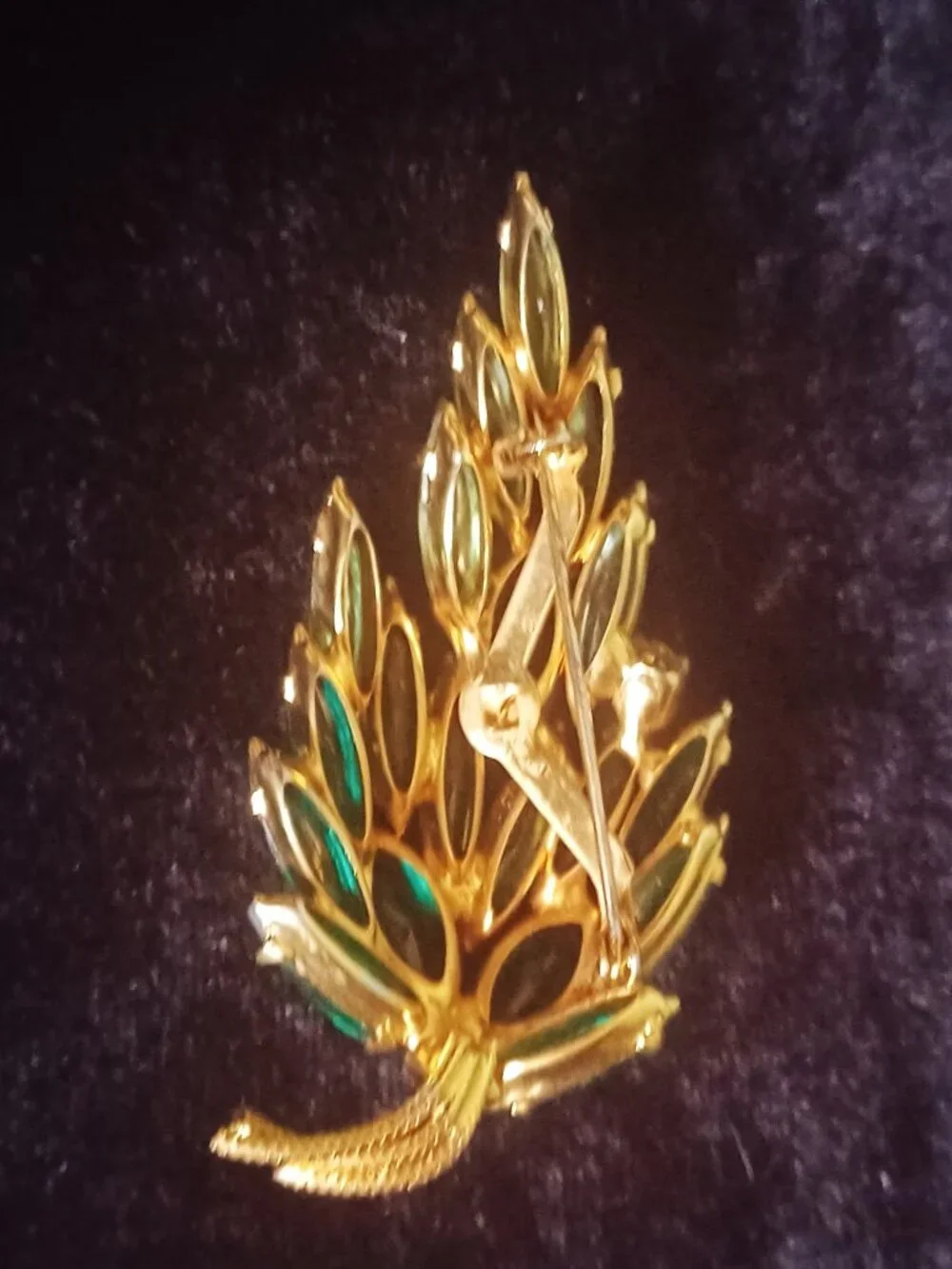 Multi Green Rhinestone Brooch with Gold Tones